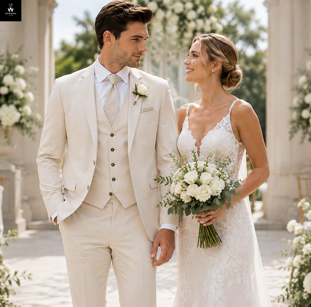 Men wedding Cream Suit
