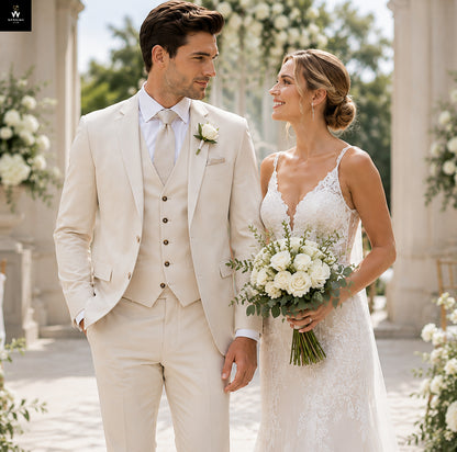 Men wedding Cream Suit