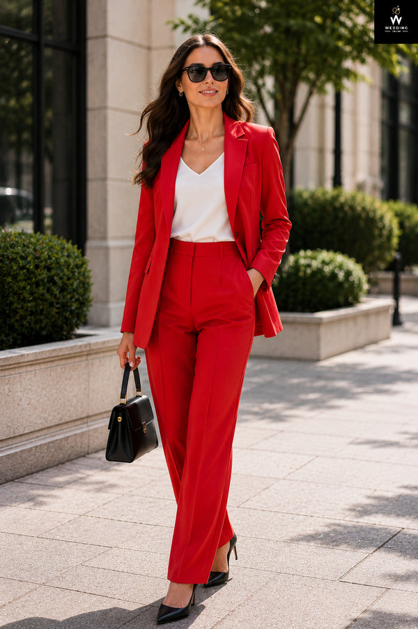 Red Women's Business Suit – Professional Two-Piece Blazer Set