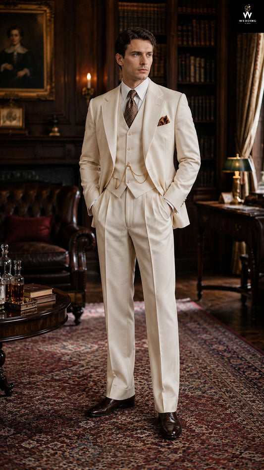ivory three piece suit