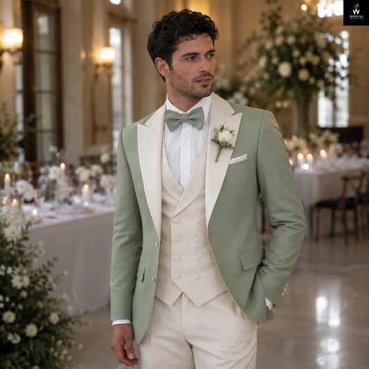 sage green three piece suit