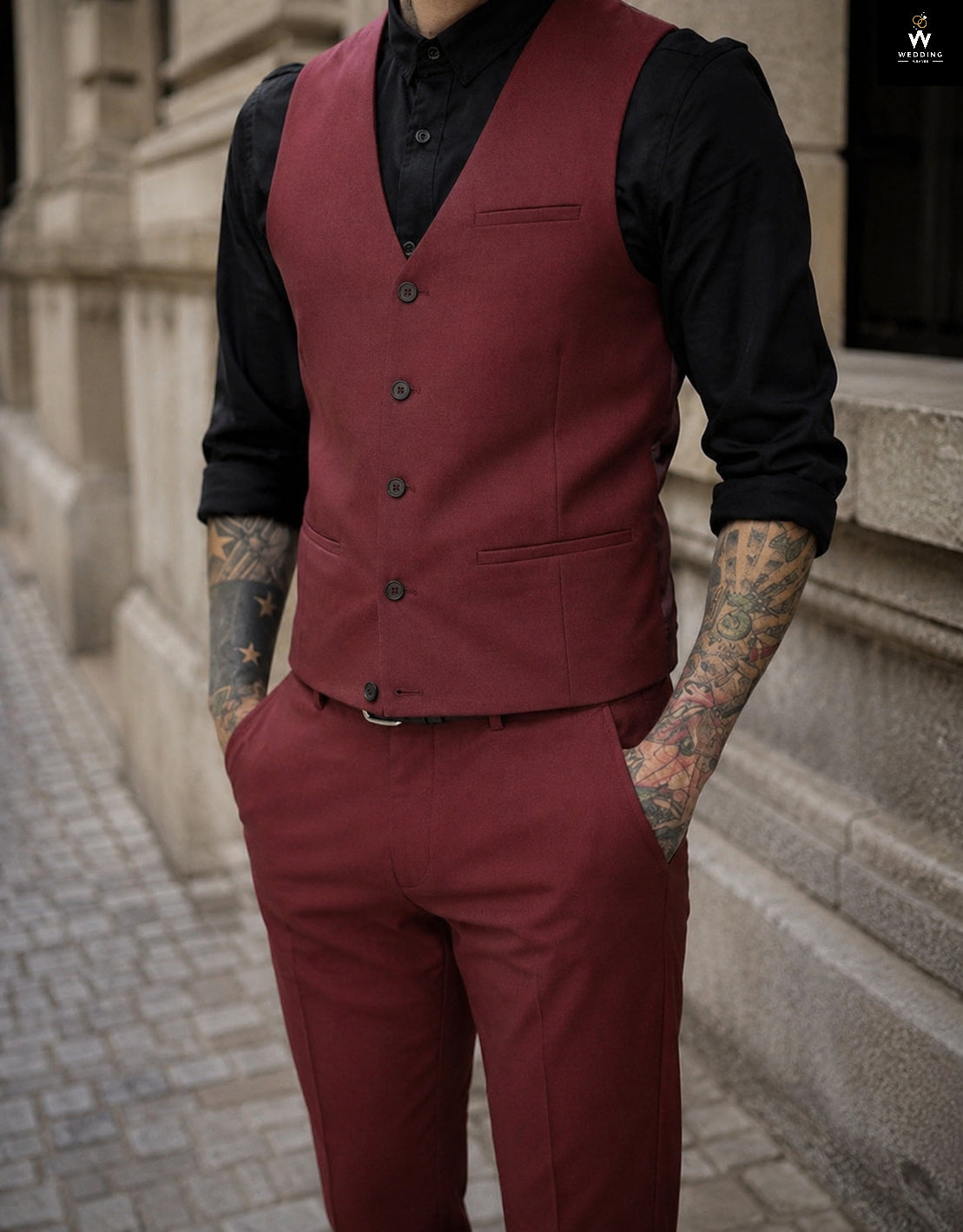 burgundy waistcoat