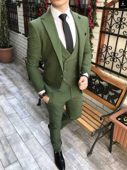 Classic Green Men’s Three-Piece Wedding Suit – Tailored Formal Attire