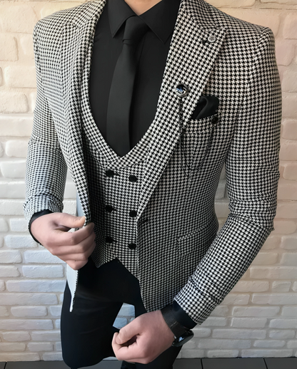 Men's Houndstooth Three-Piece Suit – Perfect for Weddings Men's Houndstooth Three-Piece Suit – Perfect for Weddings