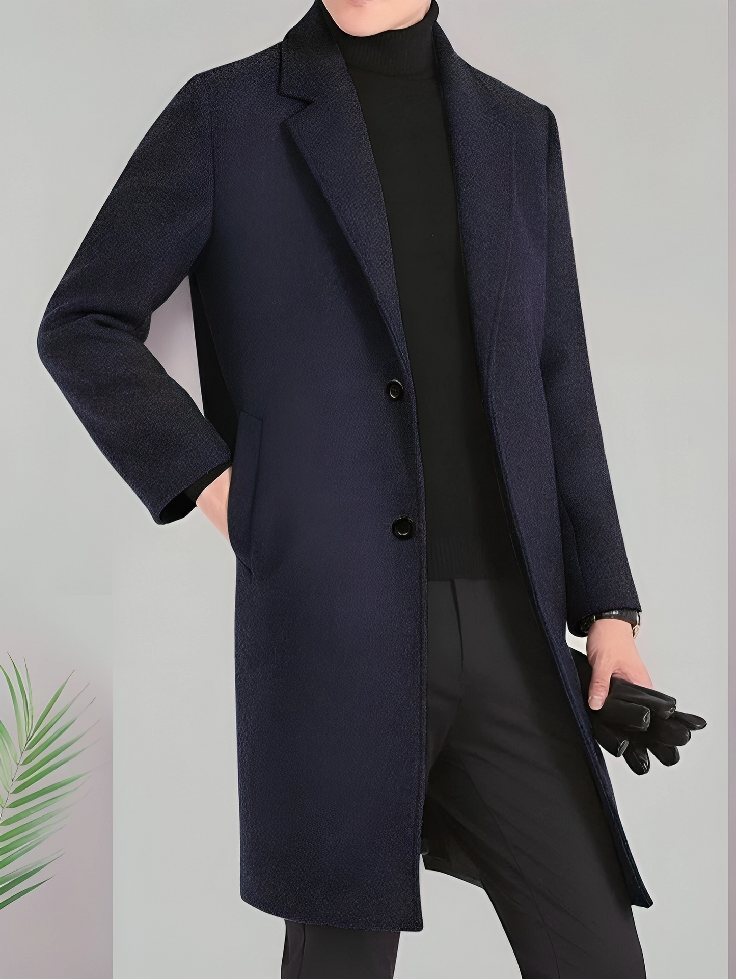 Handmade Premium Navy Wool Men's Long Trench Coat – Winter, Business, and Casual Elegance