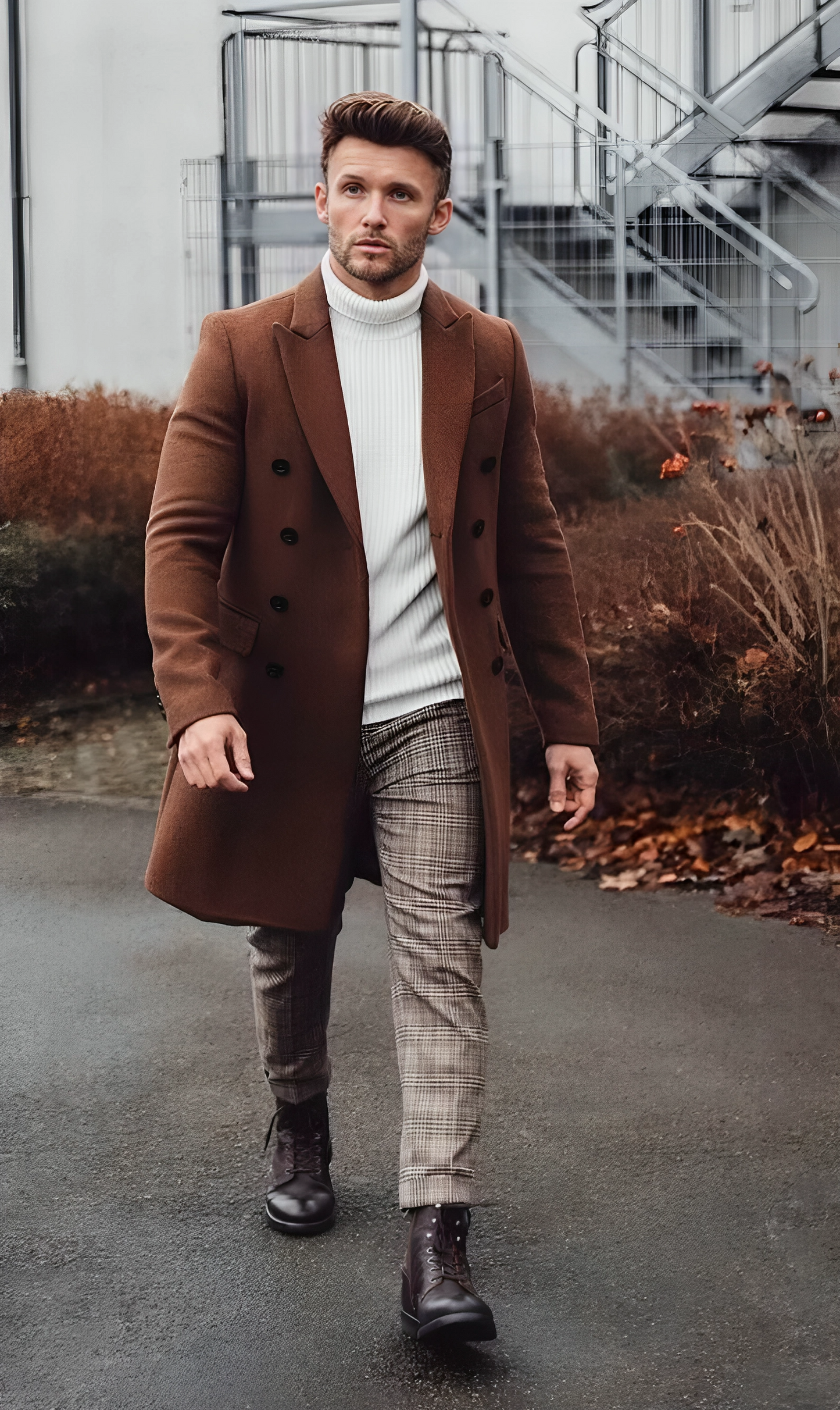 Handmade Stylish Brown Wool Men's Long Trench Coat – Winter, Business, Casual Wear