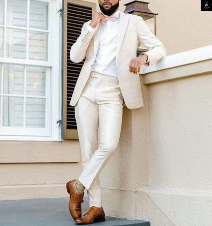 Elegant Beige Men’s 2-Piece Suit – Slim Fit Wedding Groomswear