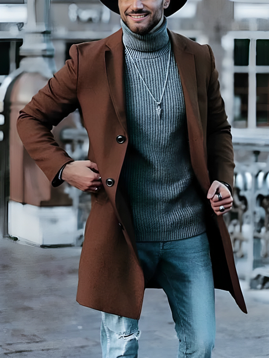 Handmade Premium Brown Wool Men's Long Trench Coat – Ideal for Winter, Business, and Casual Wear