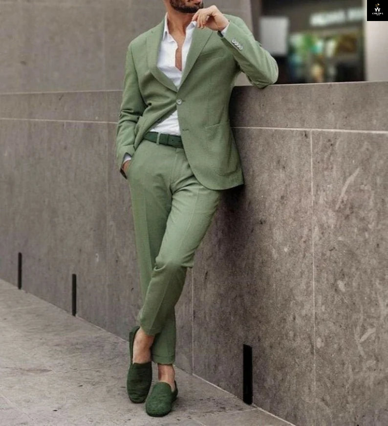Elegant Green Two-Piece Suit for Men | Groom & Groomsmen Attire