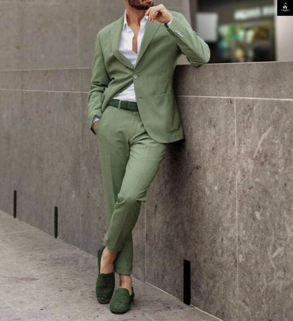 Elegant Green Two-Piece Suit for Men | Groom & Groomsmen Attire