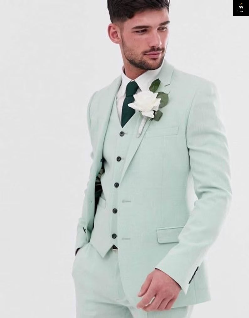 Elegant Green 3-Piece Suit for Men | Groom & Groomsmen Wedding Wear