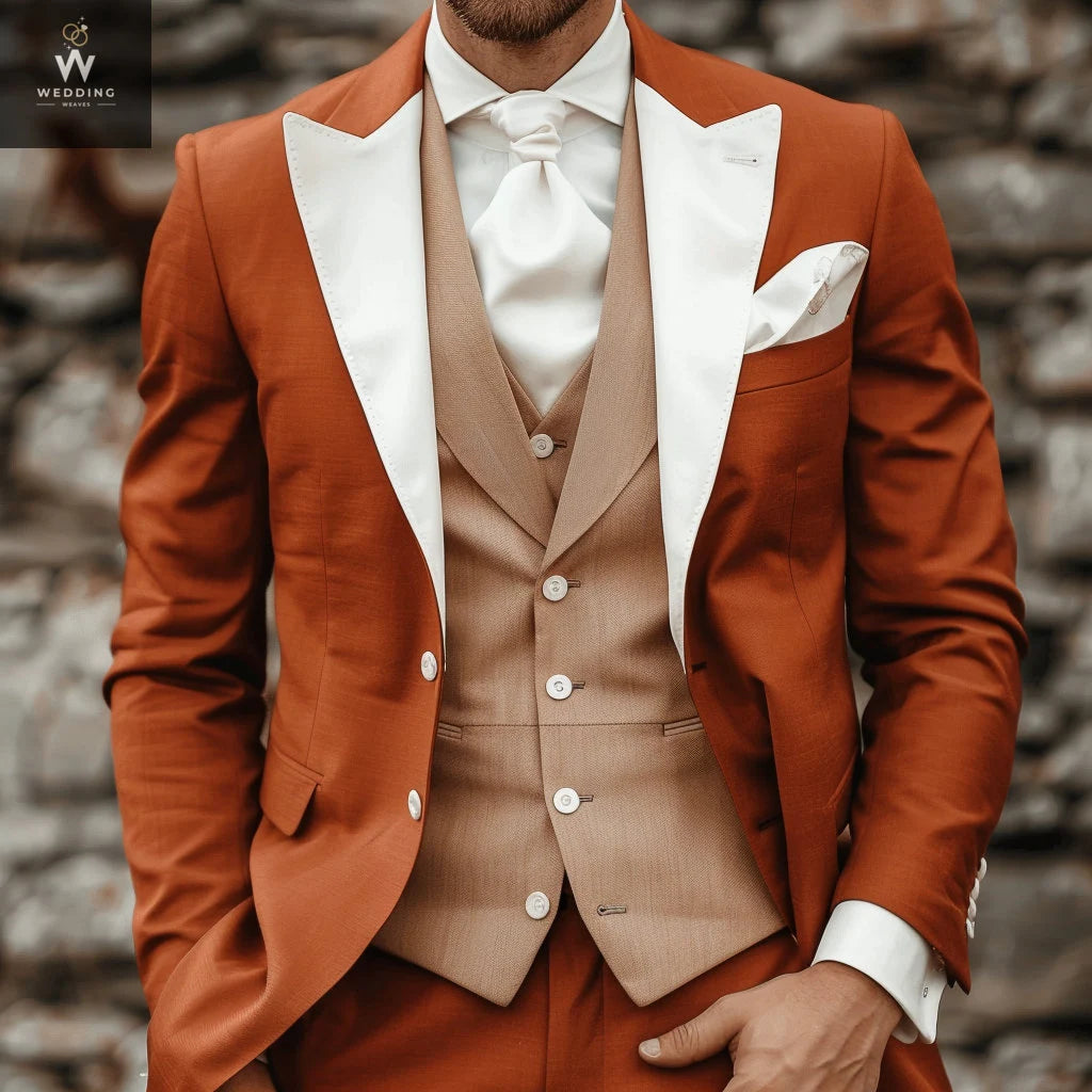 Men's Rust-Colored Three-Piece Suit for Wedding - Custom Tailored Suit ...