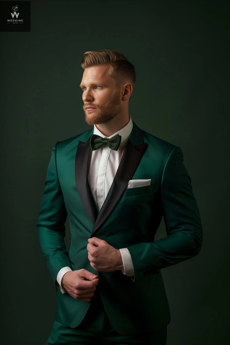 Men's Stylish Green & Black Tuxedo Suit – Bespoke Wedding Attire – Wedding Weaves┃Bespoke Suits for Men & Women