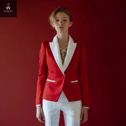 Red Tuxedo Suit for Women – Two-Piece Wedding Attire 32 / 28 Red Tuxedo Suit for Women – Two-Piece Wedding Attire 32 / 28