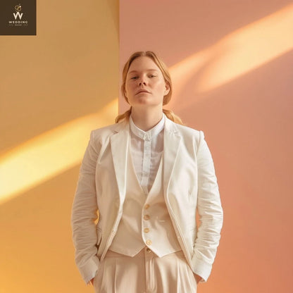 Ivory Three-Piece Suit for Women - Wedding Suit Set, Dressy Pant Suits 42 / 42 Ivory Three-Piece Suit for Women - Wedding Suit Set, Dressy Pant Suits 42 / 42