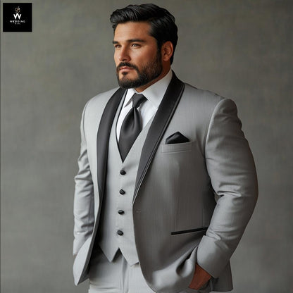 Stylish Shawl Lapel Grey Wedding Tuxedo for Big Men | Tailored Fit