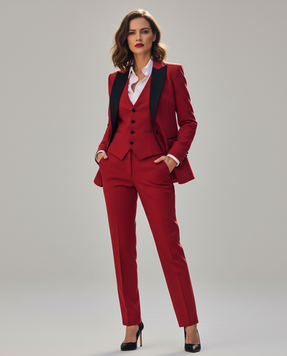 red three piece suit for women