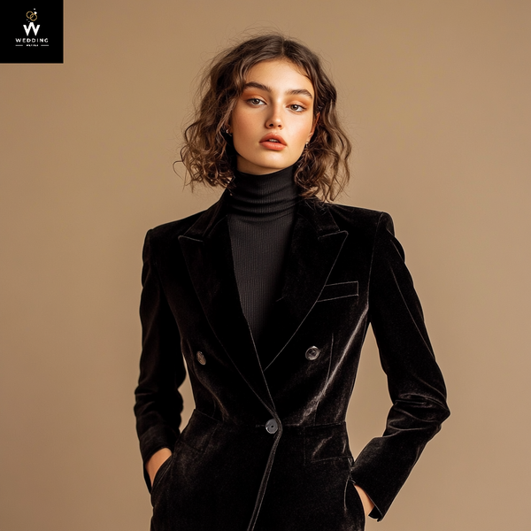 Black Velvet Pant Suit for Women | Women's Tuxedo & Business Suit | Tailored Women's Suit