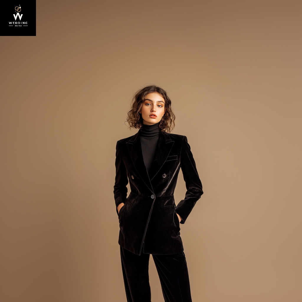 Black Velvet Pant Suit for Women