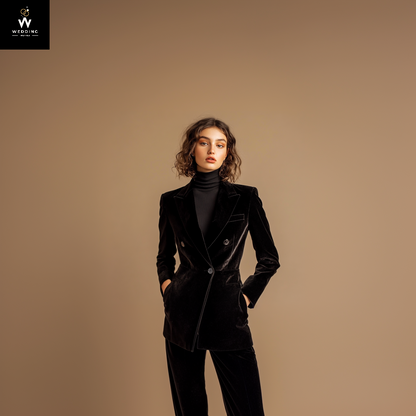 Women's Black Velvet Bespoke Pant Suit – Tailored Wedding Attire