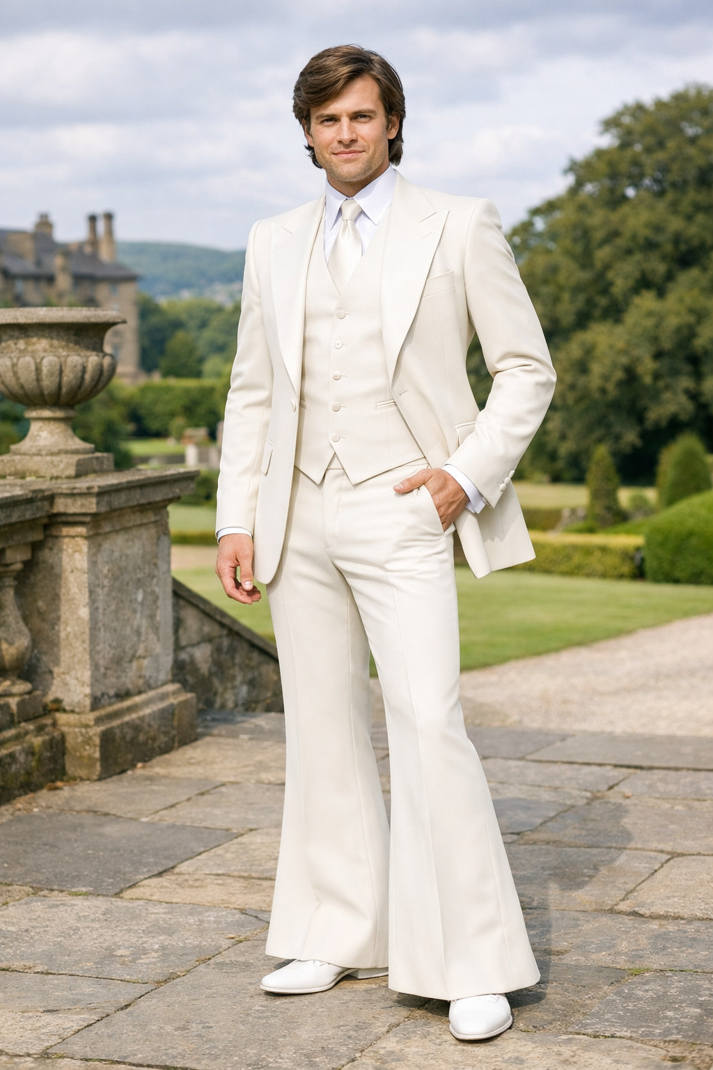 Men's Off white three Piece Suit